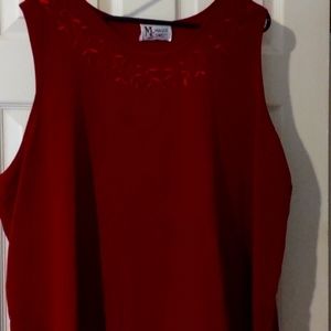 2x,   linen tank top with flower embroidery, maroon color